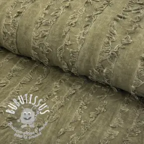 Tissu coton Lin Vintage Fringe Stripe army