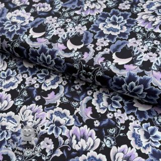 Tissu coton SATIN Dark flowers black digital print