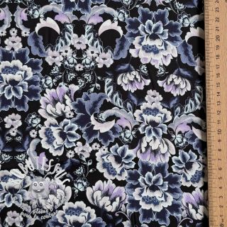 Tissu coton SATIN Dark flowers black digital print