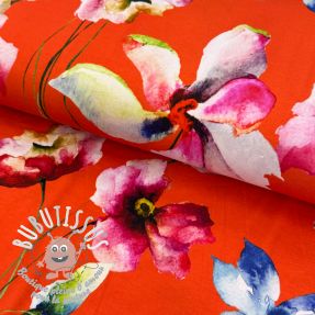 Jersey VISCOSE LYCRA HEAVY Mixed flowers peach digital print