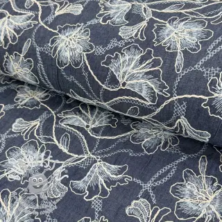 Tissu coton JEANS EMBROIDERY Lisa design A