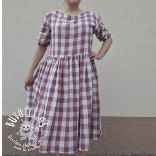 Tissu double gaze/mousseline Double sided CHECKS MINI rosewood