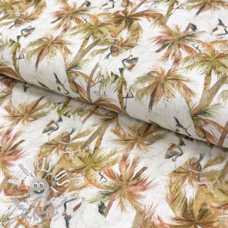 Viscose lin Crane bird design A digital print