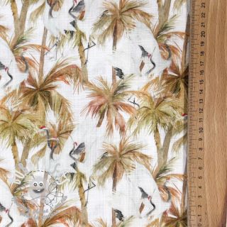 Viscose lin Crane bird design A digital print
