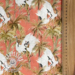 Viscose lin Crane bird design B digital print