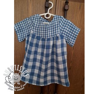 Tissu double gaze/mousseline Double sided CHECKS MINI indigo