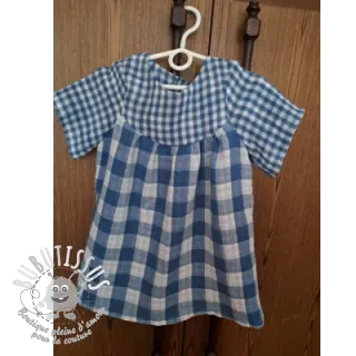 Tissu double gaze/mousseline Double sided CHECKS MINI indigo