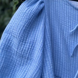 Tissu double gaze/mousseline YARN DYED Stripes light blue
