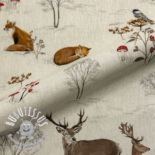 Tissu déco premium Linenlook Winter Forest Animals digital print