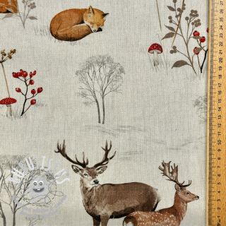 Tissu déco premium Linenlook Winter Forest Animals digital print