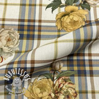 Tissu déco premium Linenlook Classic Peony Check digital print