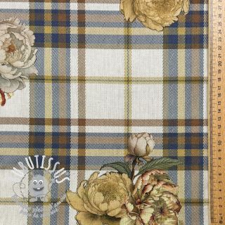 Tissu déco premium Linenlook Classic Peony Check digital print