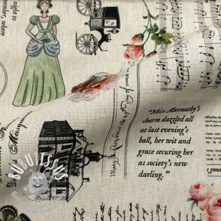 Tissu déco premium Linenlook Regal Newspaper digital print