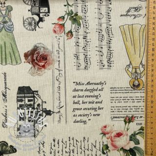 Tissu déco premium Linenlook Regal Newspaper digital print