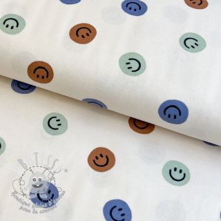 Tissu coton FLANNEL Happy faces off white green