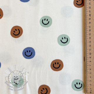 Tissu coton FLANNEL Happy faces off white green