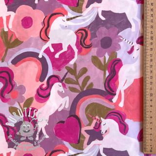 Tissu coton Unicorns mauve digital print