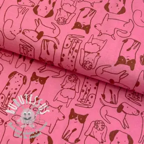 Tissu coton FLANNEL Dogs pink