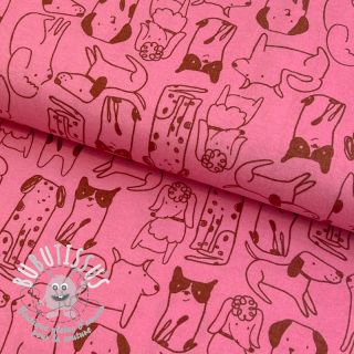 Tissu coton FLANNEL Dogs pink