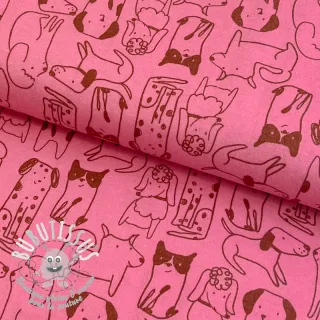 Tissu coton FLANNEL Dogs pink