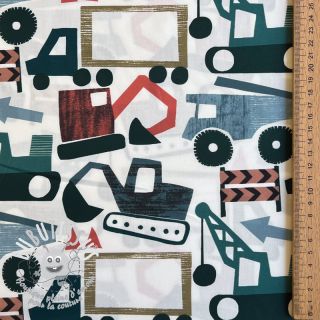 Tissu coton Vehicles off white digital print