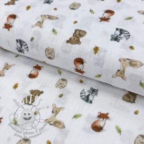 Tissu double gaze/mousseline Forest animals white digital print