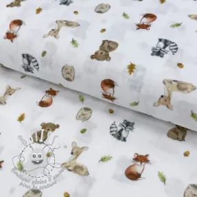 Tissu double gaze/mousseline Forest animals white digital print