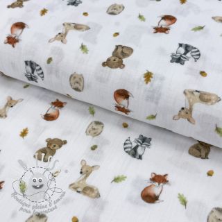 Tissu double gaze/mousseline Forest animals white digital print