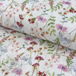 Tissu double gaze/mousseline Flower Sabrina white digital print