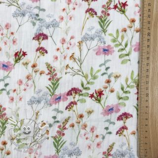 Tissu double gaze/mousseline Flower Sabrina white digital print