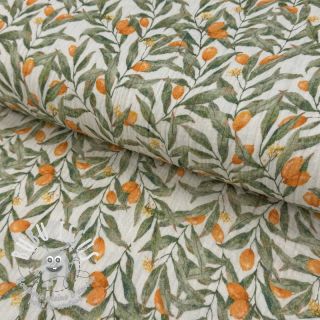 Tissu double gaze/mousseline Leaves off white digital print