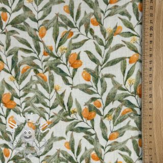 Tissu double gaze/mousseline Leaves off white digital print