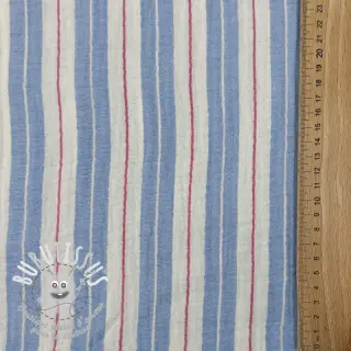 Tissu double gaze/mousseline YARN DYED Line blue