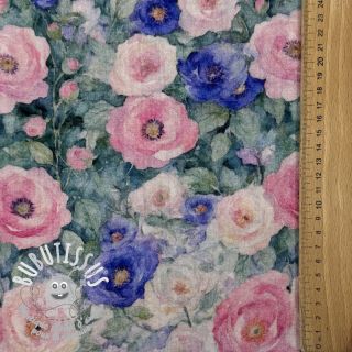 Tissu double gaze/mousseline Flower Maria petrol digital print