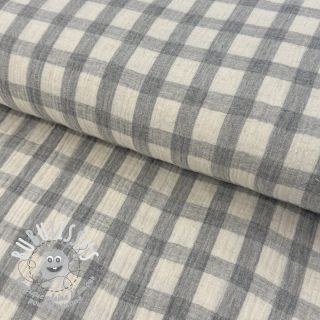 Tissu double gaze/mousseline LINEN YARN DYED Checks grey natural