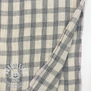 Tissu double gaze/mousseline LINEN YARN DYED Checks grey natural