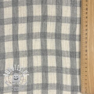 Tissu double gaze/mousseline LINEN YARN DYED Checks grey natural