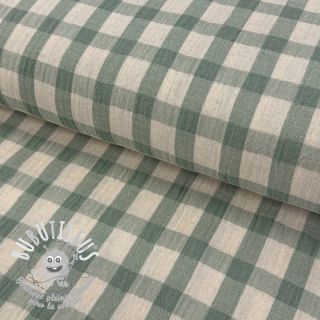 Tissu double gaze/mousseline LINEN YARN DYED Checks sage natural