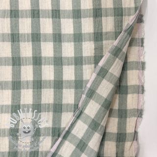 Tissu double gaze/mousseline LINEN YARN DYED Checks sage natural
