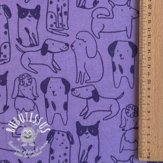 Tissu coton FLANNEL Dogs purple