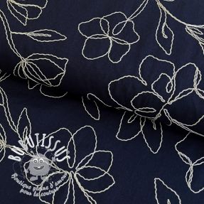 Viscose lin EMBROIDERY Flower Danielle navy