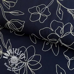 Viscose lin EMBROIDERY Flower Danielle navy