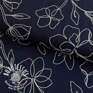 Viscose lin EMBROIDERY Flower Danielle navy