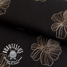 Viscose lin EMBROIDERY Flower Maya black