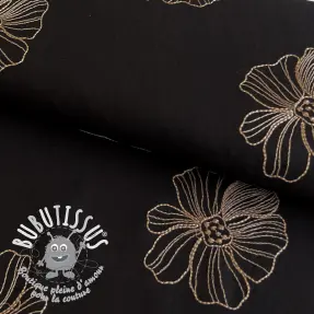 Viscose lin EMBROIDERY Flower Maya black
