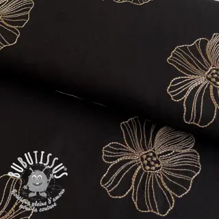 Viscose lin EMBROIDERY Flower Maya black