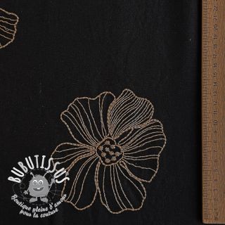 Viscose lin EMBROIDERY Flower Maya black