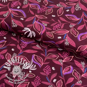 Tissu coton Leaves bordeaux digital print