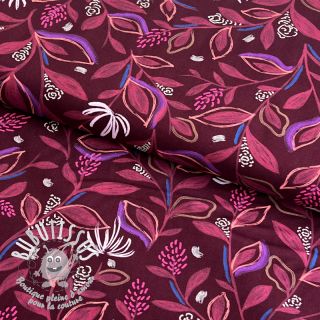Tissu coton Leaves bordeaux digital print