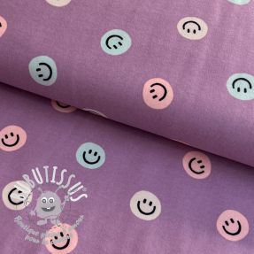 Tissu coton FLANNEL Happy faces lavender